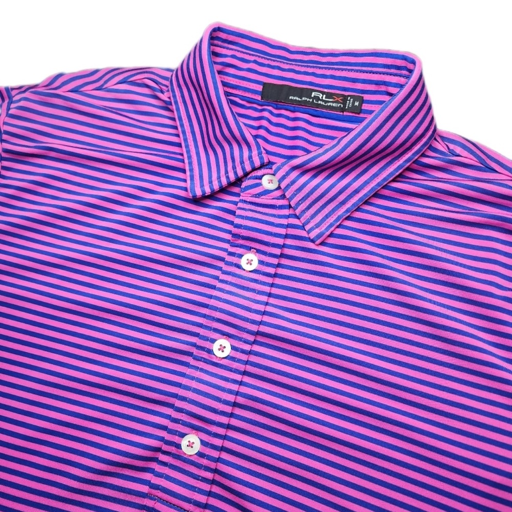 RLX Ralph Lauren X Series Golf Polo Pink Blue Striped Performance Shirt Men’s M - Picture 10 of 16